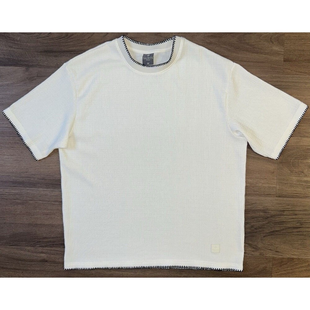 Saints Studio Men's Apparel Boxy Fit  Cream Color T- Shirt - Size:  Medium